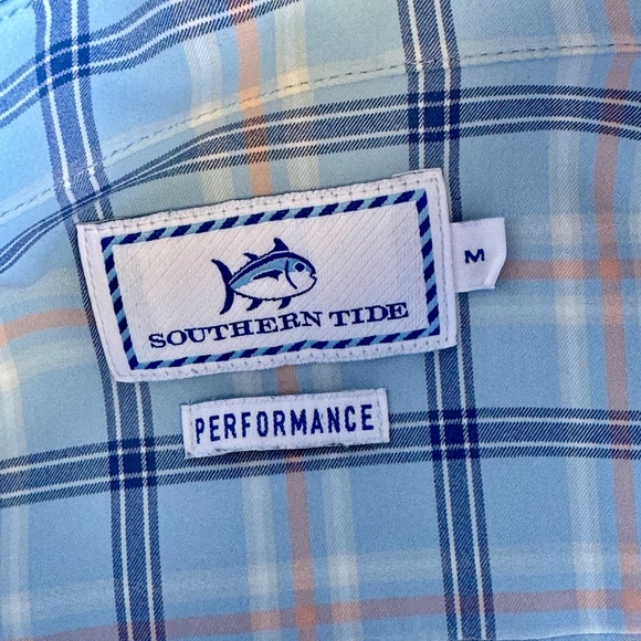 Southern Tide Medium Performance Button Down Shirt Light Blue Plaid - Picture 5 of 14